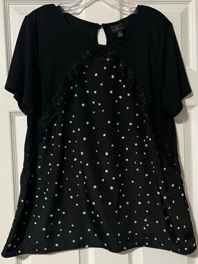 Worthington Black Blouse with White Polka Dot Panel